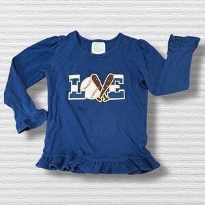 Blanks Boutique Girls 5T Navy LOVE Baseball Shirt Long Sleeve Ruffle Hem